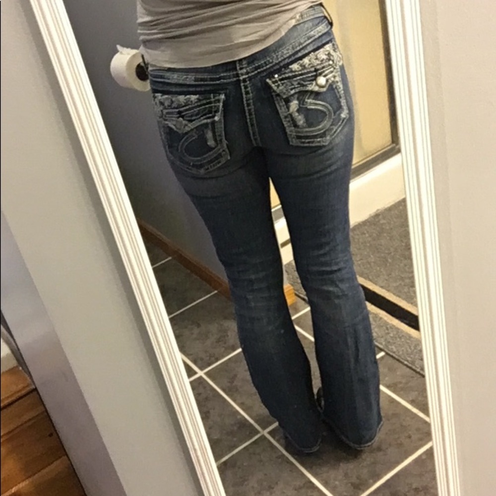 Silver distressed Tuesday low boot cut jeans